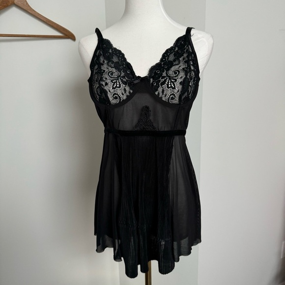 Coquette babydoll slip dress mini black lace goth punk M - Picture 3 of 7
